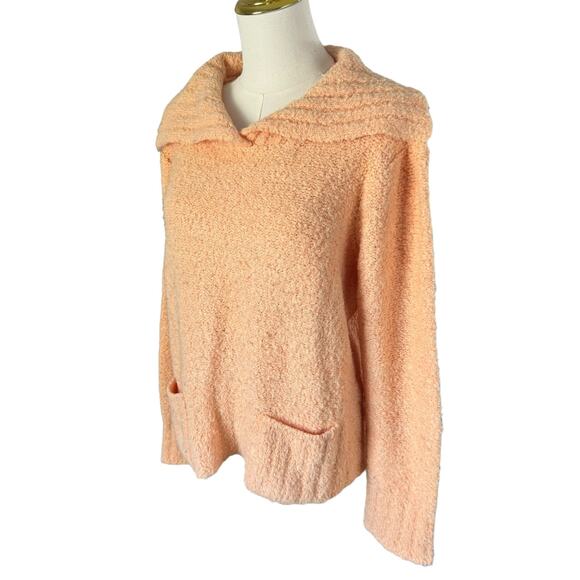 Talbots Shawl Collar Sweater Tangerine Orange Soft Fuzzy Wool Blend Chunky Knit - Picture 4 of 16